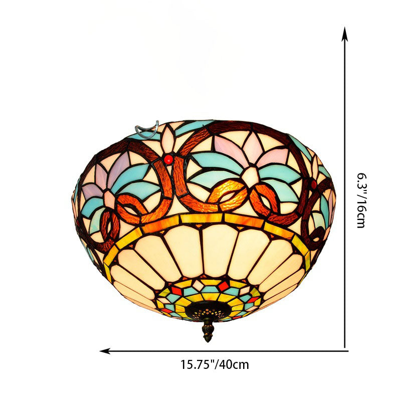 Tiffany Creative Stained Glass Semicircle 3-Light Flush Mount Ceiling Light