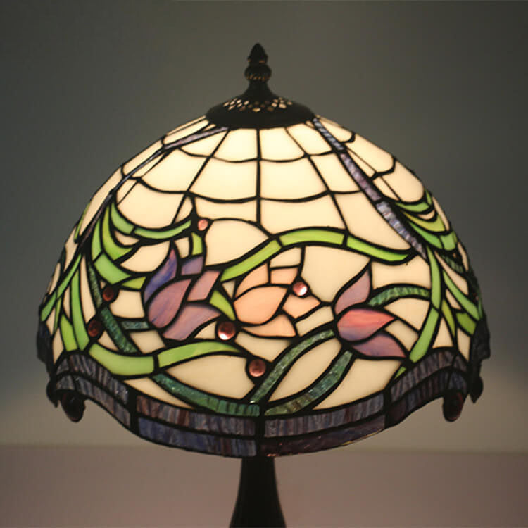Lámpara de Mesa de 1 Luz con Cúpula de Resina de Vidrio Tiffany Tulip Vintage 