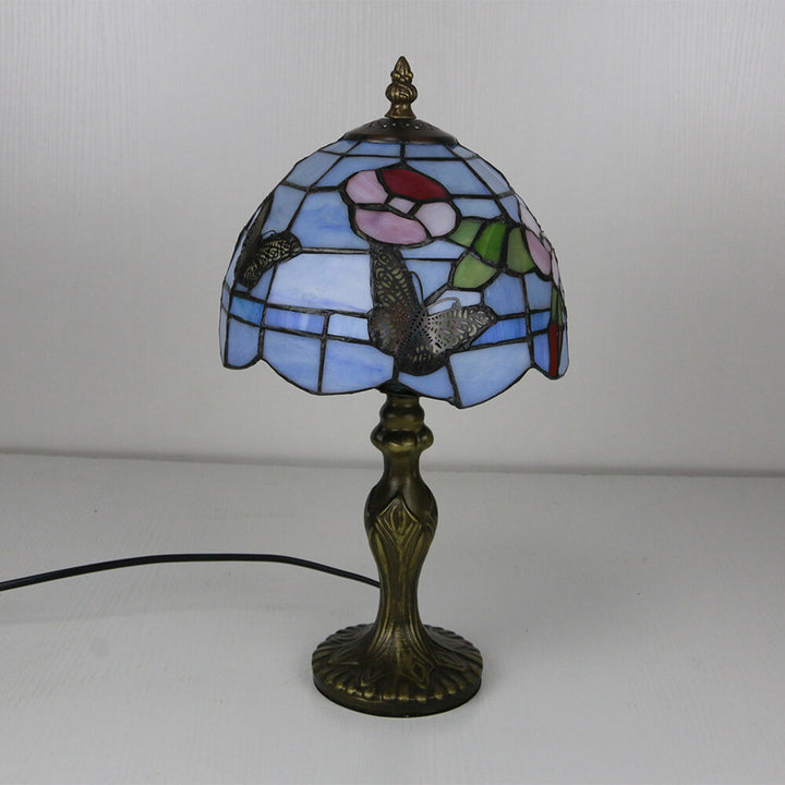 Vintage Tiffany Tierblumen Dekoration Buntglas Kuppel 1-Licht Tischlampe 