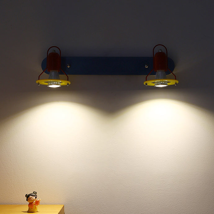 Zeitgenössische kreative kindliche bunte geometrische Eisen 2-Licht Spiegel Front Wandleuchte Lampe für Schlafzimmer 