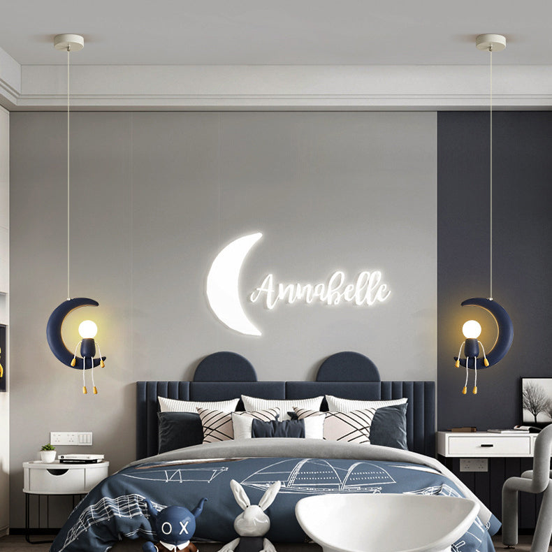 Suspension 1 Lumière pour Chevet en Résine de Fer et Verre avec Poupée Lune Contemporaine pour Enfants Nordiques 