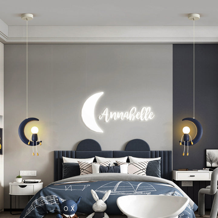 Suspension 1 Lumière pour Chevet en Résine de Fer et Verre avec Poupée Lune Contemporaine pour Enfants Nordiques 