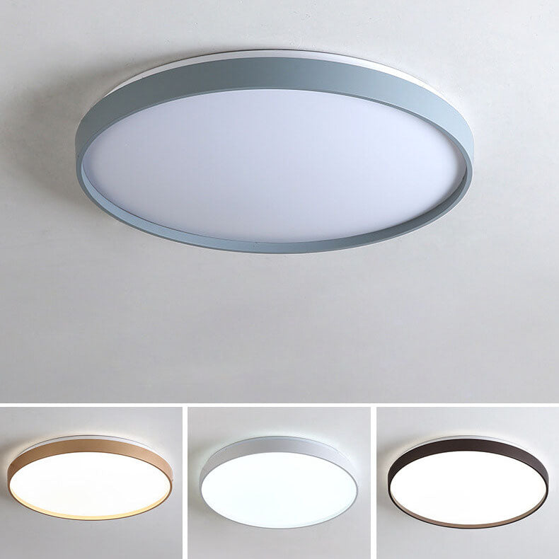 Modern Minimalist Round Solid Color Acrylic Iron LED Flush Mount Ceiling Light For Living Room &amp; Bedroom