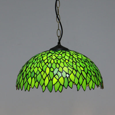 Traditional Tiffany Round Leaf Tulip Hardware Stained Glass 1 Light Chandelier For Living Room