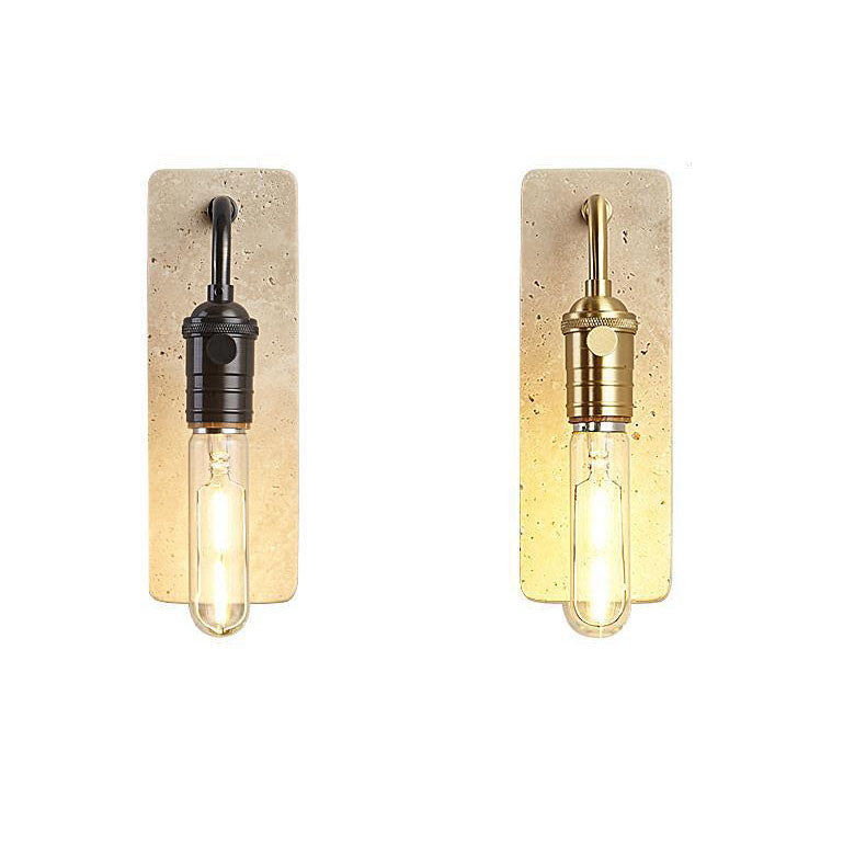 Lámpara de aplique de pared redonda de 1 luz de latón travertino retro contemporáneo para dormitorio 