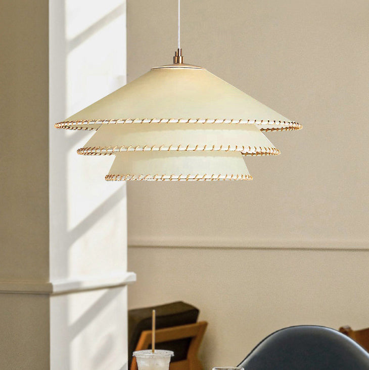 Lámpara colgante de 1 luz de diseño minimalista moderno de hierro y cuerda de disco de pergamino para dormitorio 