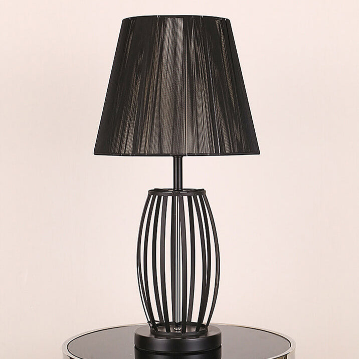 Lámpara de mesa de 1 luz con base hueca de hierro de hilo de seda hecho a mano clásico chino 