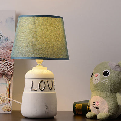 Moderne minimalistische runde Keramik Basis Stoff 1-Licht Tischlampe für Schlafzimmer 