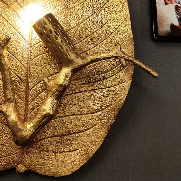 Applique murale contemporaine rétro feuille en cuivre pleine 1 lumière pour salon 