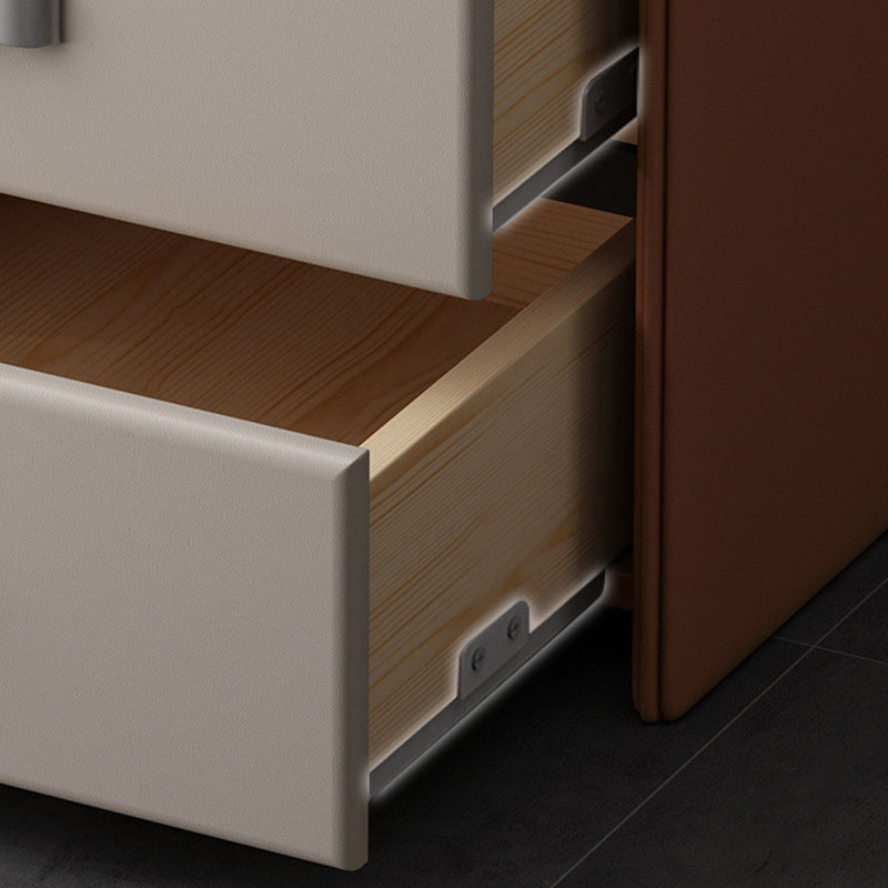 Modern Simplicity Rectangular Slab Saddle-Style Faux Leather Wood Nightstand 2-Drawer For Bedside