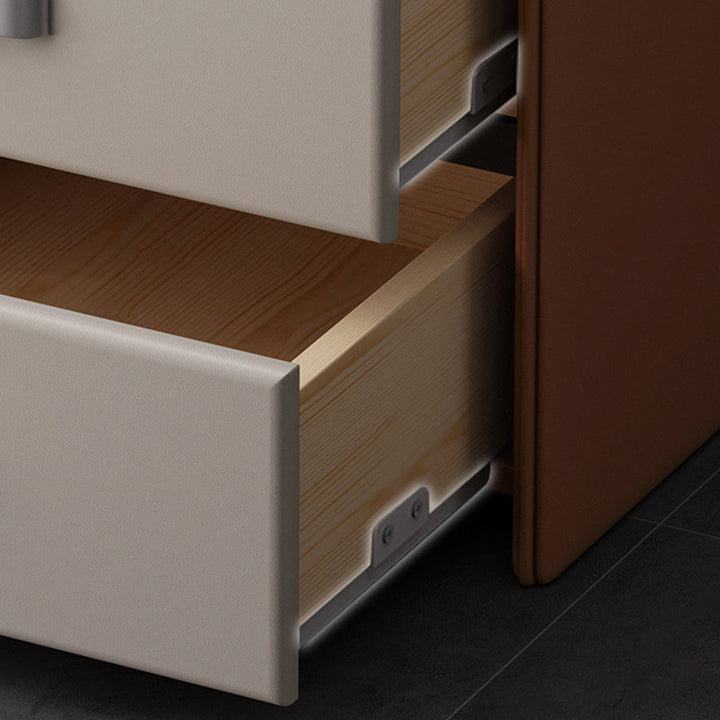 Modern Simplicity Rectangular Slab Saddle-Style Faux Leather Wood Nightstand 2-Drawer For Bedside