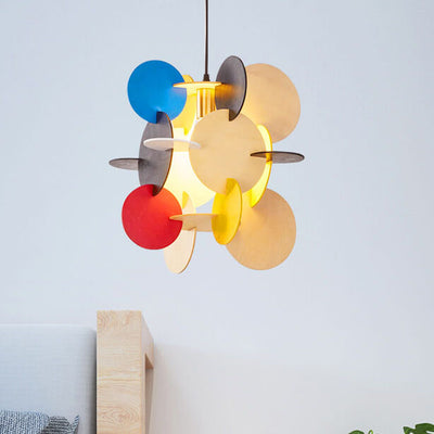 Nordic Creative Round Building Blocks Solid Wood 1-Light Pendant Light