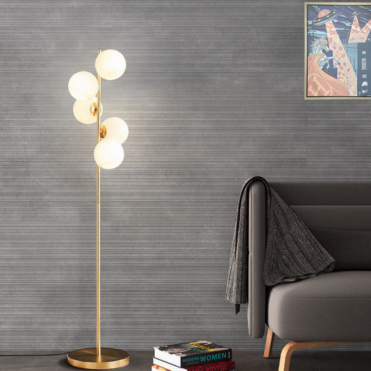 Modern Minimalist Glass Round Ball Gold Long Pole 5-Light Standing Floor Lamp for Living Room