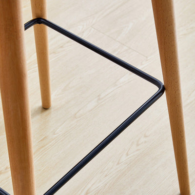 Zeitgenössischer nordischer quadratischer Holz-Metall-PP-Barhocker mit Rückenlehne und Fußstütze für das Esszimmer 