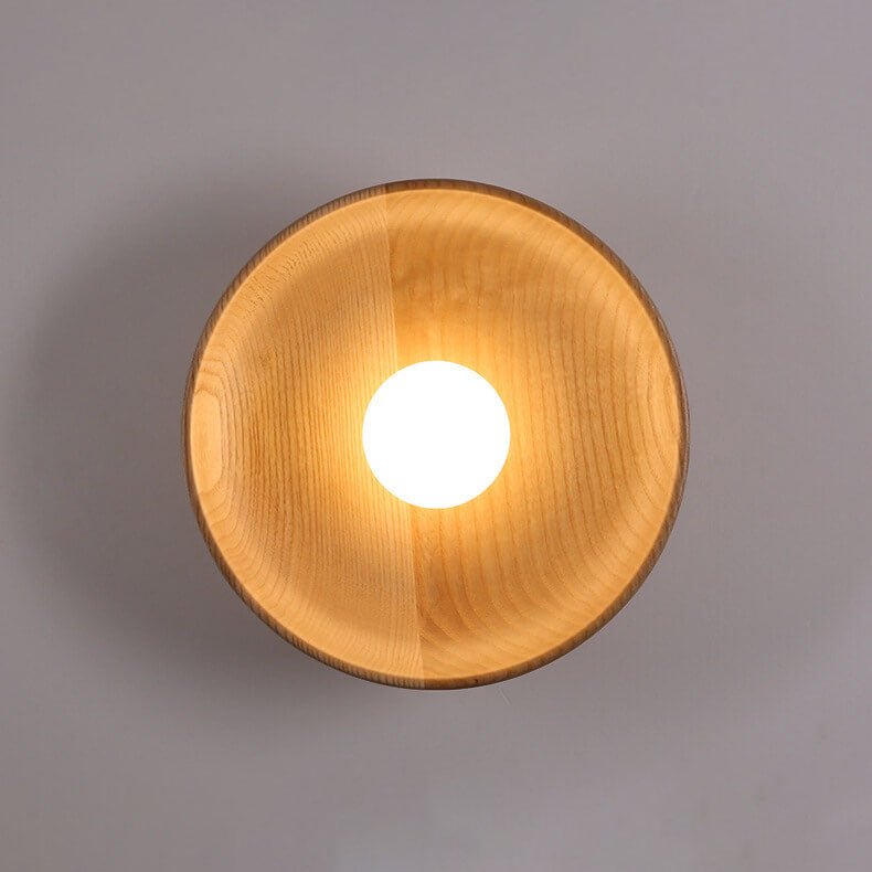 Modern Minimalist Round Disc Solid Wood 1-Light Wall Sconce Lamp