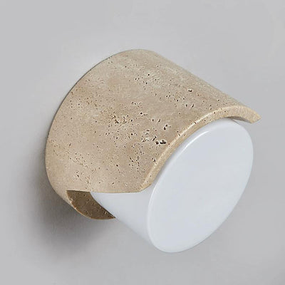 Traditionelle japanische zylindrische beige Travertin 1-Licht Wandleuchte Lampe für Schlafzimmer 