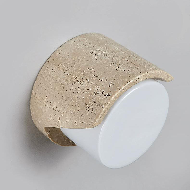 Traditionelle japanische zylindrische beige Travertin 1-Licht Wandleuchte Lampe für Schlafzimmer 