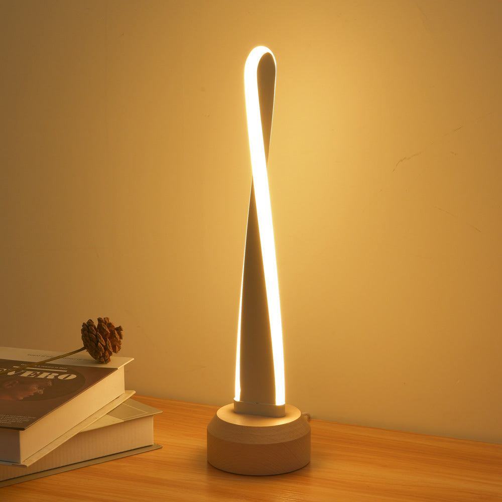 Lampe de table LED en aluminium et silice avec bande elliptique en spirale japonaise traditionnelle pour chevet 