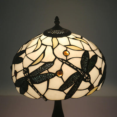 Mediterrane Vintage Tiffany Glasmalerei 1-flammige Tischlampe 