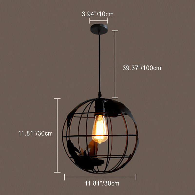 Suspension lumineuse contemporaine à abat-jour en treillis de fer rond industriel à 1 lumière pour salon 