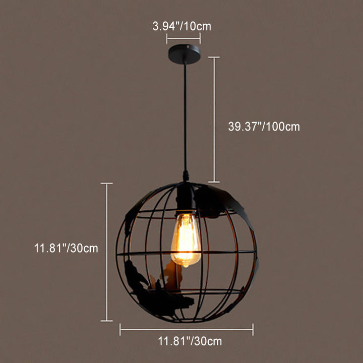 Suspension lumineuse contemporaine à abat-jour en treillis de fer rond industriel à 1 lumière pour salon 