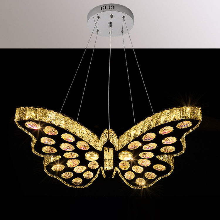Modern Art Deco Butterfly Crystal Hardware LED Chandelier For Living Room