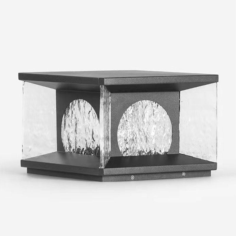 Moderno Minimalista Solar Impermeable Rectángulo Acero Inoxidable Vidrio LED Poste Luz de Cabeza Para Patio Exterior 
