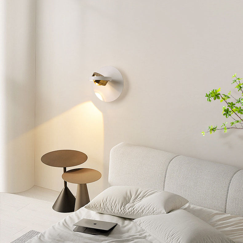 Modern Minimalist Round Rectangle Iron Aluminum Rotatable LED Wall Sconce Lamp For Bedroom