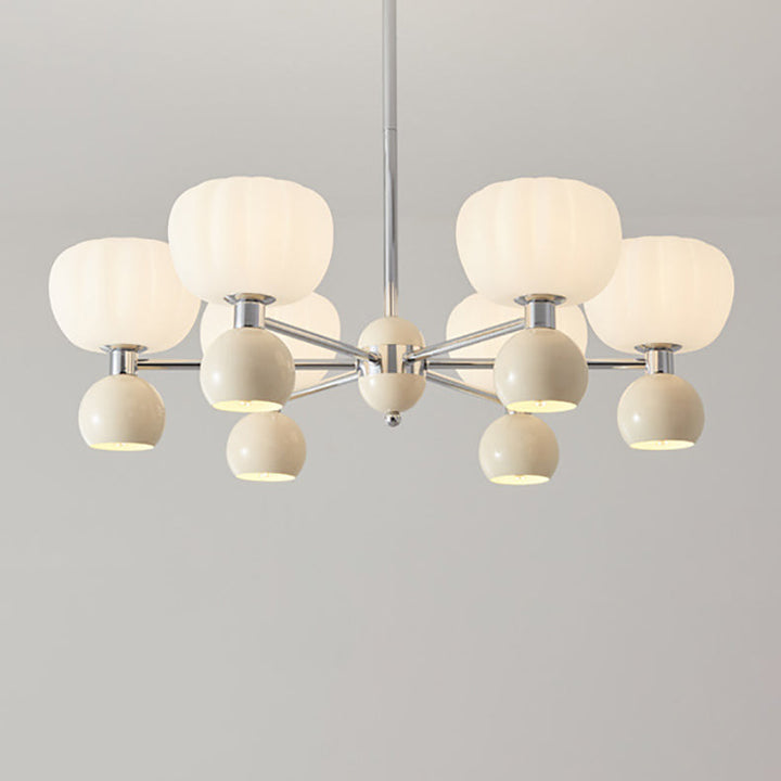 Chandelier contemporain nordique crème acrylique citrouille abat-jour cadre en fer 12/16 lumières pour salon 