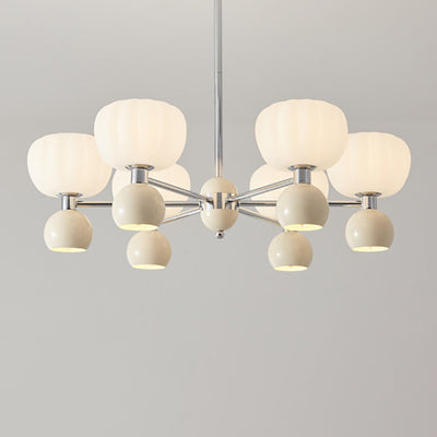 Chandelier contemporain nordique crème acrylique citrouille abat-jour cadre en fer 12/16 lumières pour salon 