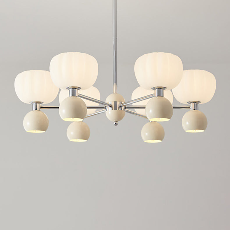 Chandelier contemporain nordique crème acrylique citrouille abat-jour cadre en fer 12/16 lumières pour salon 