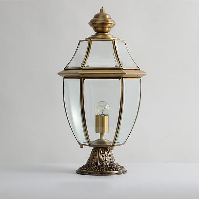 Traditional European All Copper Clear Glass Lantern Post 1/3 Light Waterproof Patio Landscape Light For Outdoor