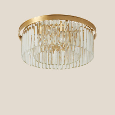 Modern Luxury Round Long Full Copper Crystal 4/5/6/8 Light Flush Mount Ceiling Light For Living Room