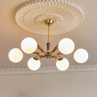 Lustre traditionnel français en orbe tout cuivre bois verre 3/6/8 lumières pour salon 