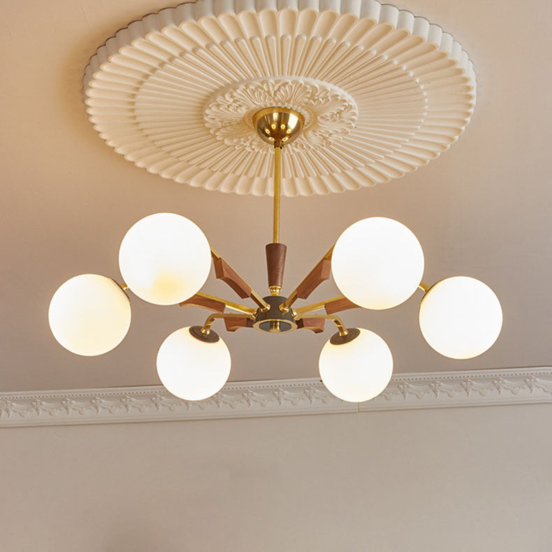 Lustre traditionnel français en orbe tout cuivre bois verre 3/6/8 lumières pour salon 