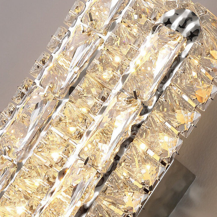 Modern Luxury Stainless Steel Crystal Elliptical Strip LED Wall Sconce Lamp For Living Room
