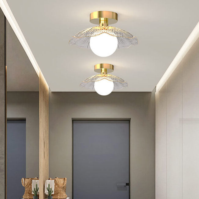 Modern Light Luxury Glass Flower Design Iron 1-Light Semi-Flush Mount Ceiling Light
