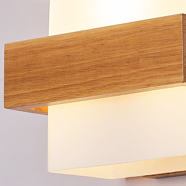 Lampe murale à une lumière cubique en bois et verre de style ferme traditionnelle pour chevet 