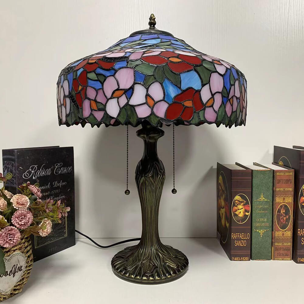 Vintage Tiffany Buntglas Mittelmeerkuppel 1-Licht Tischlampe 