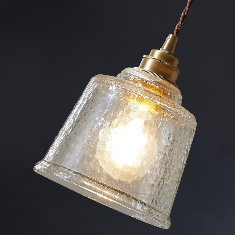 Contemporain Verre Cylindre Scandinave Cuivre Suspension 1 Lumière Pour Salle à Manger 