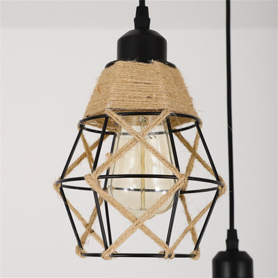 Nostalgic Industrial Iron Diamond Shape Hemp Rope Weaving 1/3-Light Island Light Chandelier