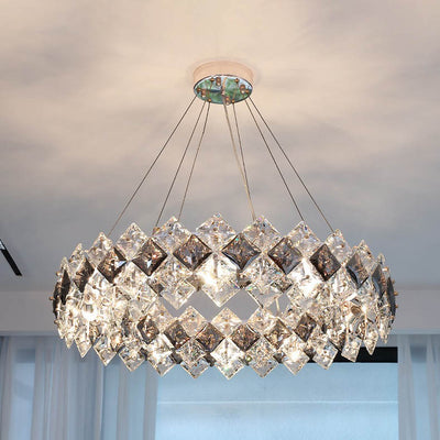 Lustre contemporain en cristal de luxe avec matériel plaqué en cercle de diamant 5/6/7/8/10/14 lumières pour salon 