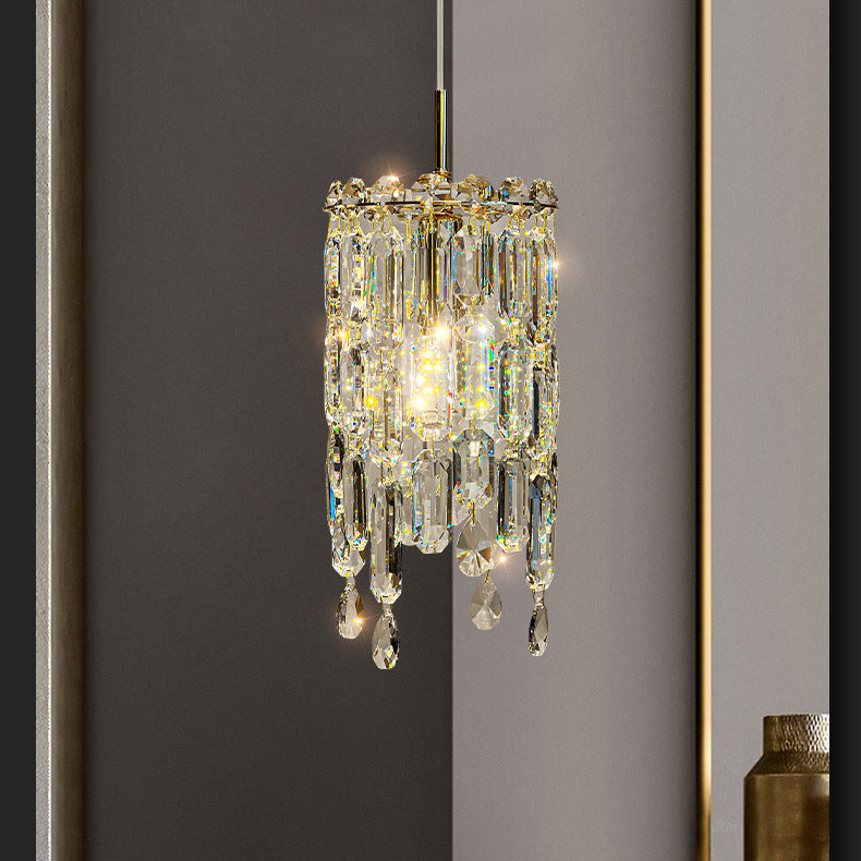 Art Déco Moderne Cylindre Matériel Cristal 1-Lumière Suspension Pour Salon 