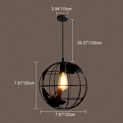 Zeitgenössische industrielle runde Globus Eisen Mesh Shade 1-Licht Pendelleuchte für Wohnzimmer 
