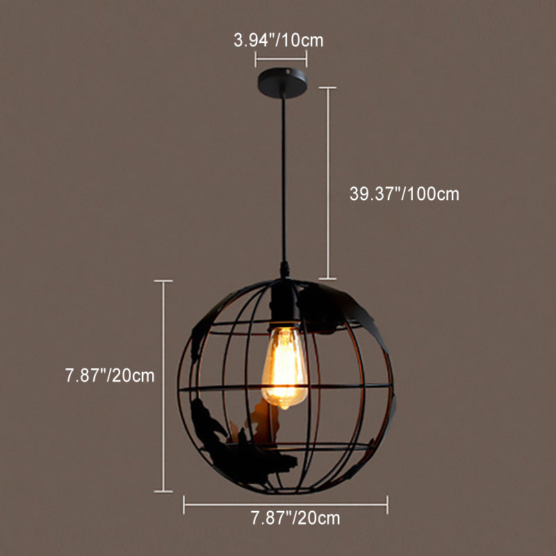 Zeitgenössische industrielle runde Globus Eisen Mesh Shade 1-Licht Pendelleuchte für Wohnzimmer 