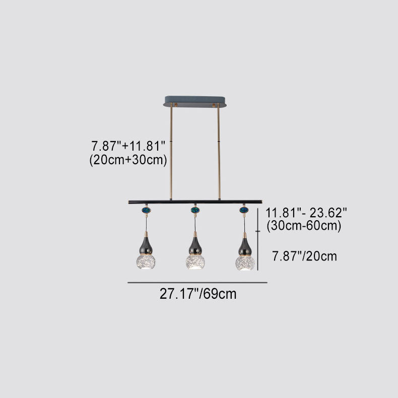 Zeitgenössische Nordic Lange Kürbis Aluminium Eisen Blase Kristall LED Insel Licht Kronleuchter Für Esszimmer 