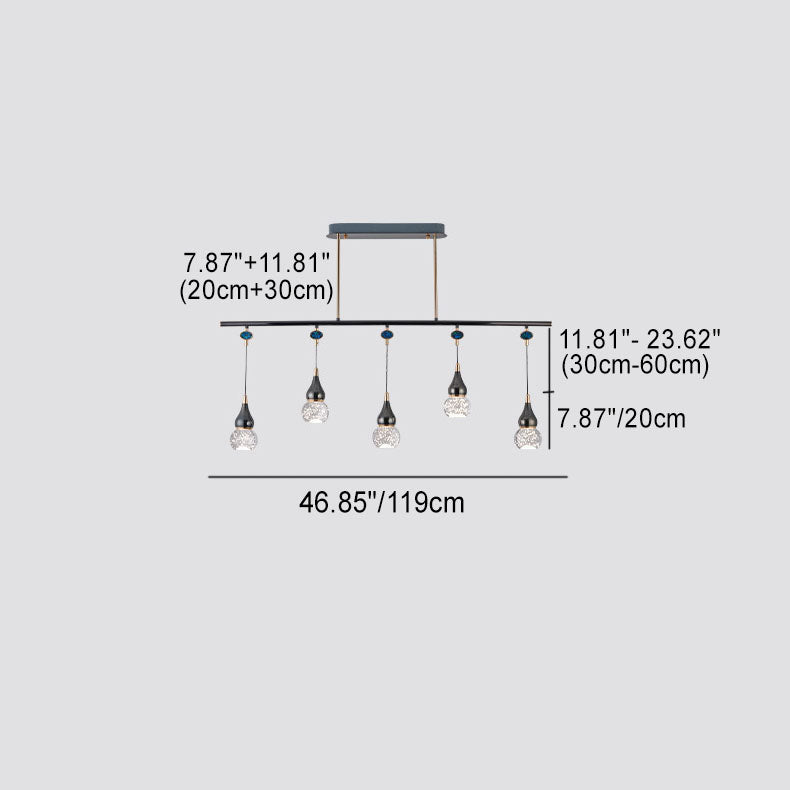 Zeitgenössische Nordic Lange Kürbis Aluminium Eisen Blase Kristall LED Insel Licht Kronleuchter Für Esszimmer 