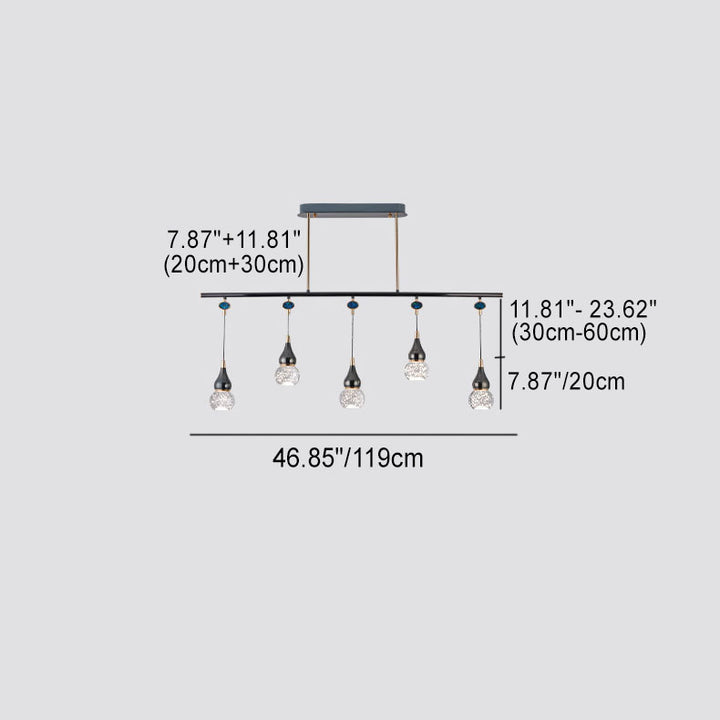 Zeitgenössische Nordic Lange Kürbis Aluminium Eisen Blase Kristall LED Insel Licht Kronleuchter Für Esszimmer 