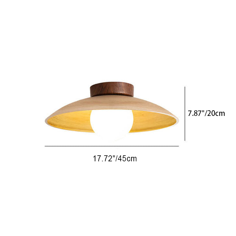 Japanese Wabi-Sabi Faux Woodgrain Flying Saucer Design 1-Light Semi-Flush Mount Ceiling Light