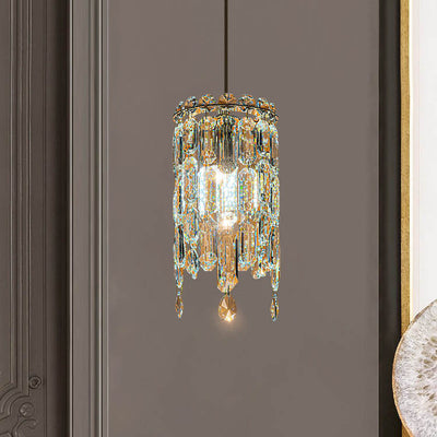 Suspension moderne en cristal cylindrique à 1 lumière pour salon 